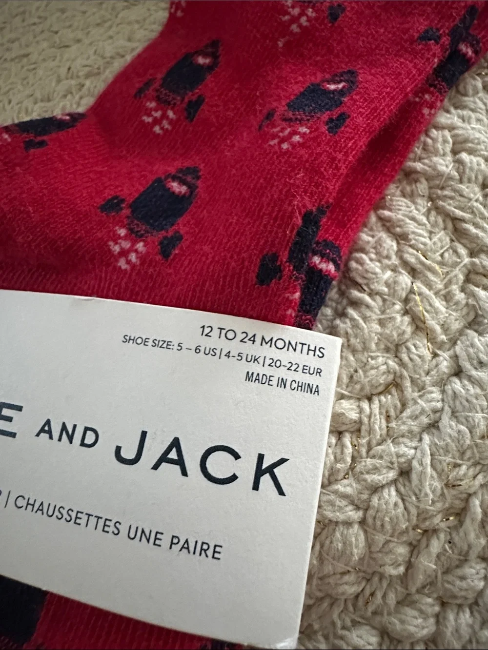Janie and Jack Red Rocket Pattern Kids Socks with Navy Rocket Accents NWT